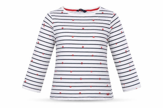 Crew Clothing Company Women’s White Stripe Apple Jersey Top UK 12