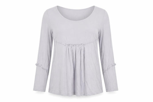 Lauren Vidal Women Grey XL Ruffle Tunic Blouse Long Sleeve Stretch