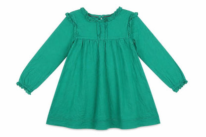 Mini Boden Girls Green Cotton Trapeze Dress 5-6 Years Long Sleeve