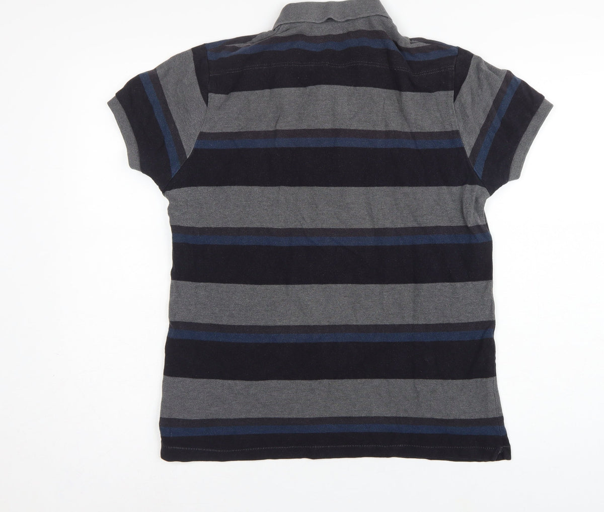 French Connection Men Grey Navy Striped Button-Down Polo Shirt M