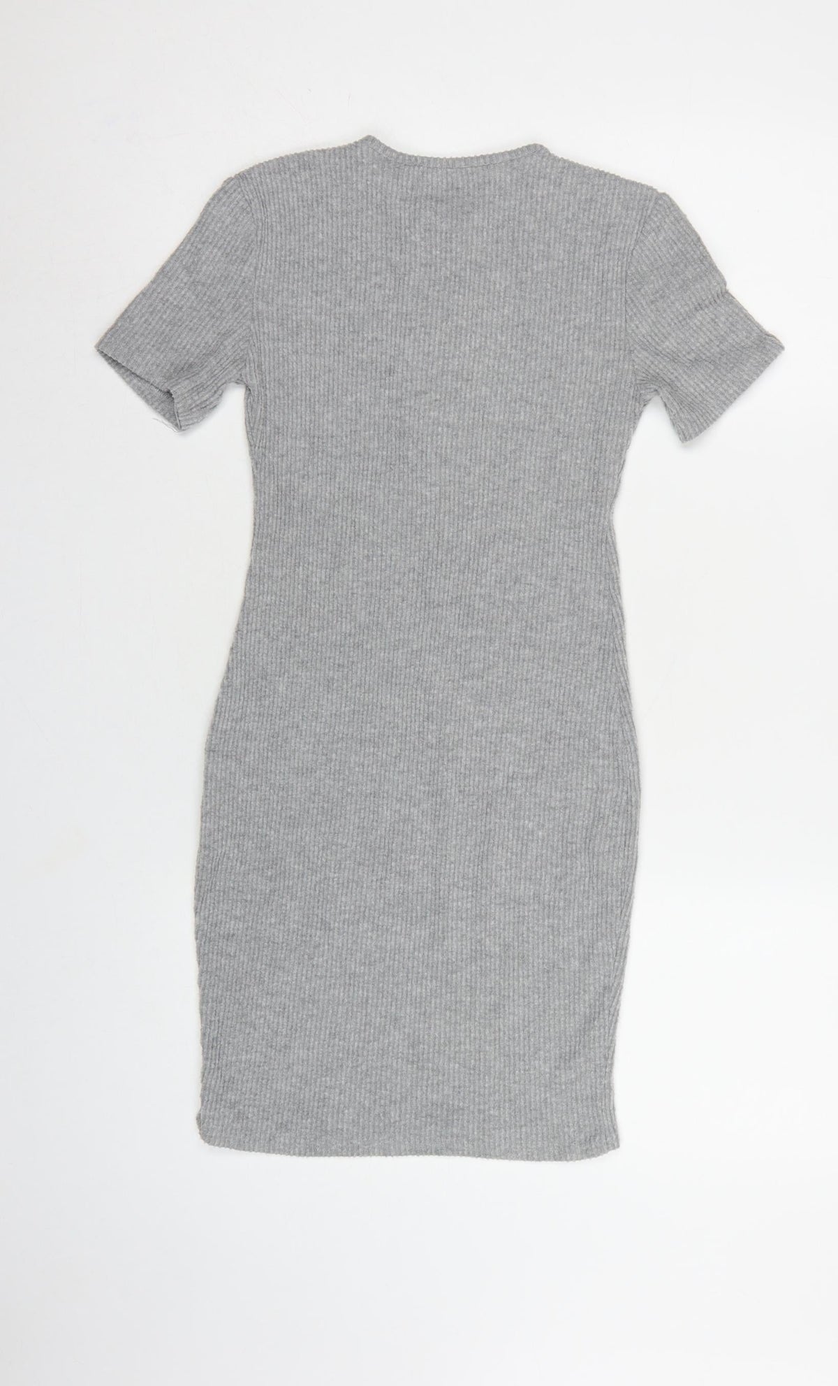 PrettyLittleThing Women Grey UK 6 Ribbed Knit Bodycon Knee Dress