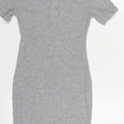 PrettyLittleThing Women Grey UK 6 Ribbed Knit Bodycon Knee Dress