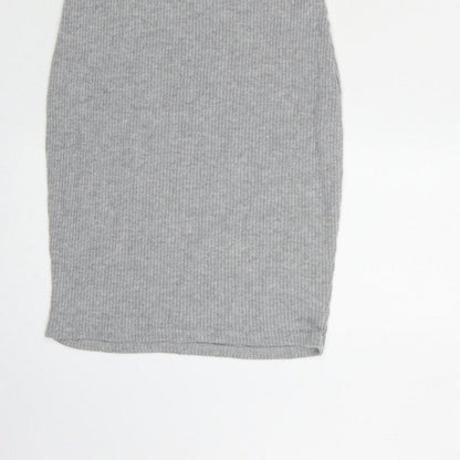 PrettyLittleThing Women Grey UK 6 Ribbed Knit Bodycon Knee Dress