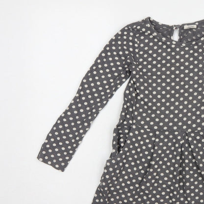 Mini Boden Girls Grey Polka Dot Skater Dress 7-8 Years Long Sleeve