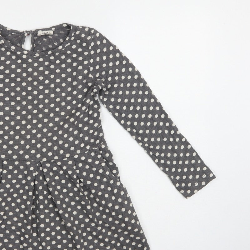 Mini Boden Girls Grey Polka Dot Skater Dress 7-8 Years Long Sleeve