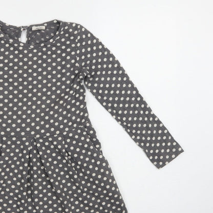 Mini Boden Girls Grey Polka Dot Skater Dress 7-8 Years Long Sleeve