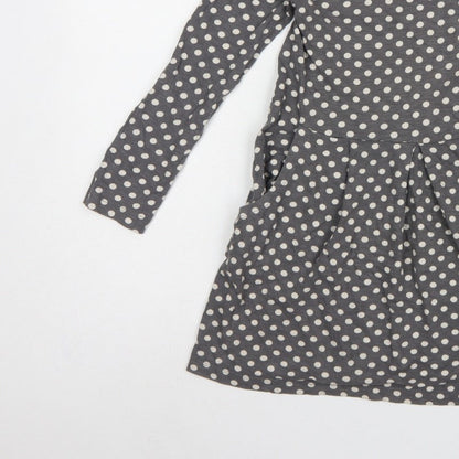 Mini Boden Girls Grey Polka Dot Skater Dress 7-8 Years Long Sleeve