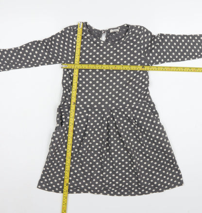 Mini Boden Girls Grey Polka Dot Skater Dress 7-8 Years Long Sleeve