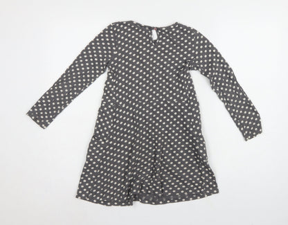 Mini Boden Girls Grey Polka Dot Skater Dress 7-8 Years Long Sleeve