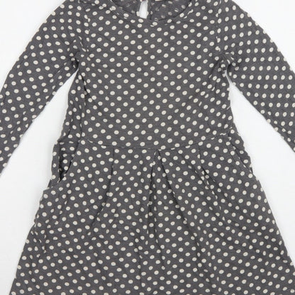 Mini Boden Girls Grey Polka Dot Skater Dress 7-8 Years Long Sleeve