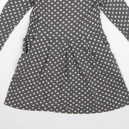 Mini Boden Girls Grey Polka Dot Skater Dress 7-8 Years Long Sleeve