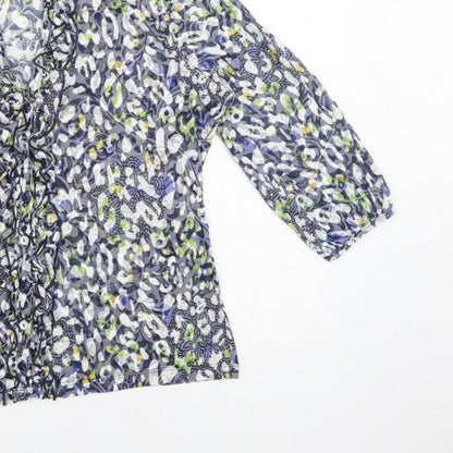 Per Una Women's Grey Floral Basic Button-Up Blouse UK 14