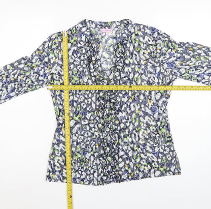 Per Una Women's Grey Floral Basic Button-Up Blouse UK 14
