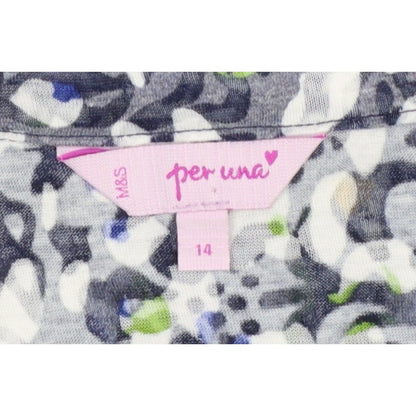 Per Una Women's Grey Floral Basic Button-Up Blouse UK 14