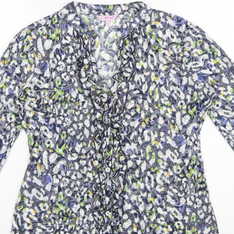 Per Una Women's Grey Floral Basic Button-Up Blouse UK 14
