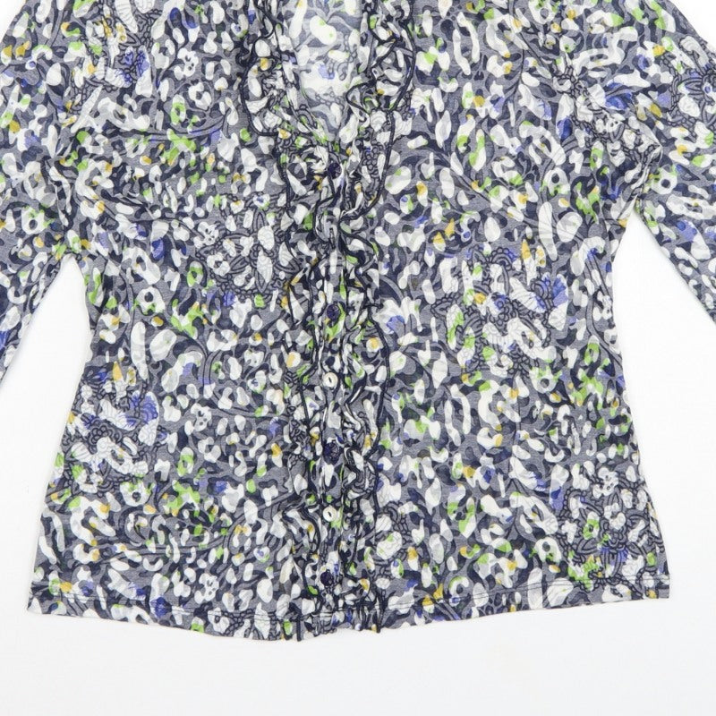 Per Una Women's Grey Floral Basic Button-Up Blouse UK 14