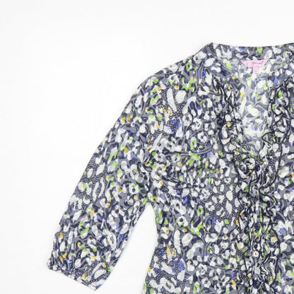 Per Una Women's Grey Floral Basic Button-Up Blouse UK 14