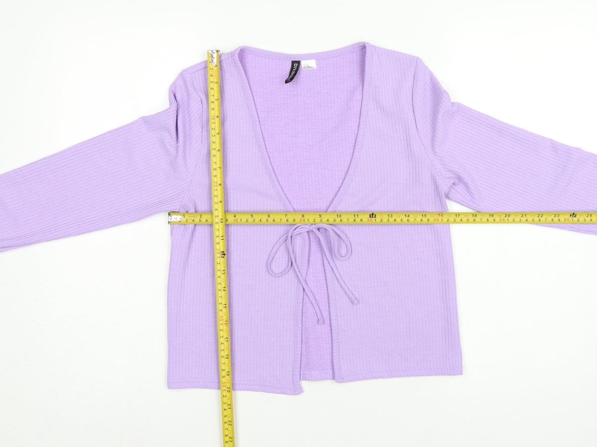 H&M Women Purple M Rib Knit Tie Front Wrap Blouse Long Sleeve