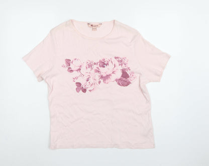 Monsoon Women Pink UK 18 Floral Sequin Cotton Jersey T-Shirt