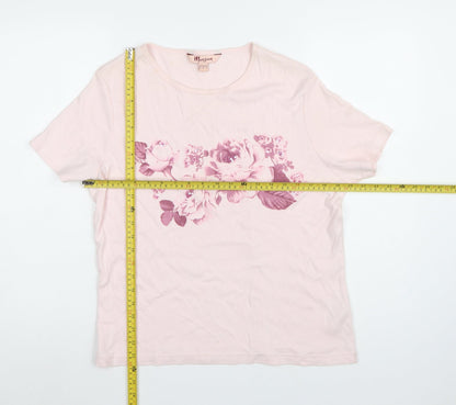 Monsoon Women Pink UK 18 Floral Sequin Cotton Jersey T-Shirt