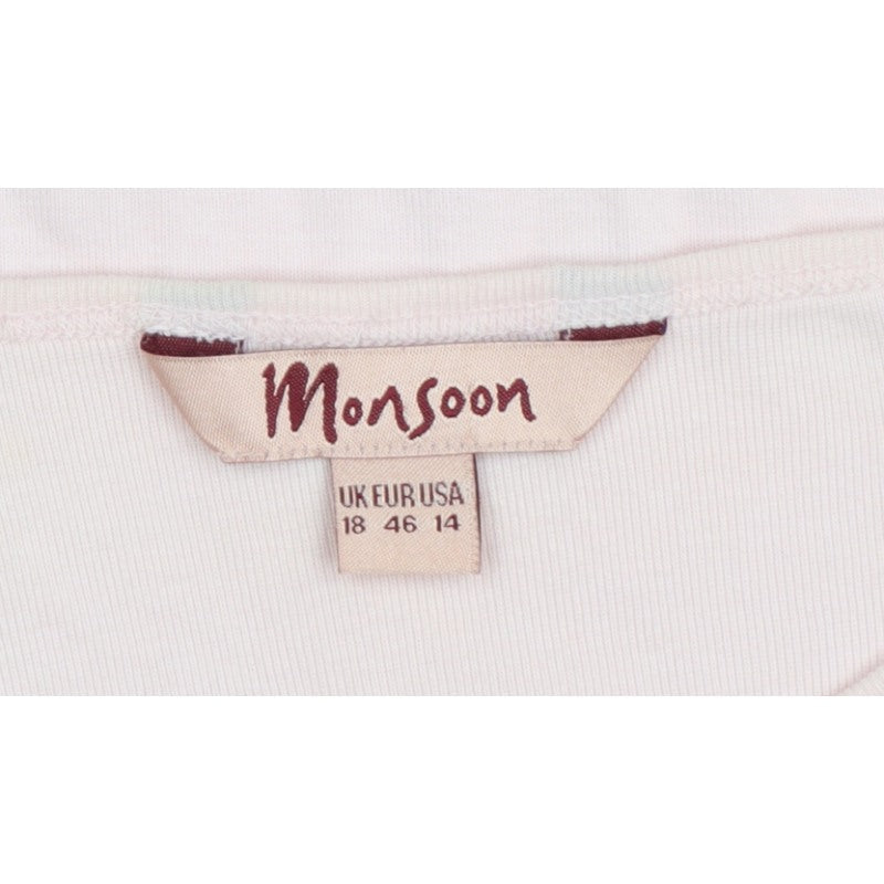 Monsoon Women Pink UK 18 Floral Sequin Cotton Jersey T-Shirt