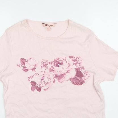 Monsoon Women Pink UK 18 Floral Sequin Cotton Jersey T-Shirt