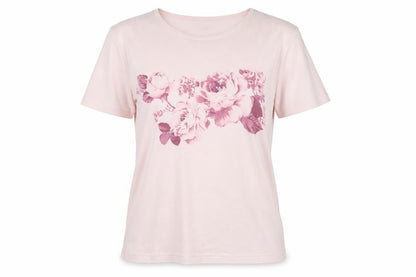 Monsoon Women Pink UK 18 Floral Sequin Cotton Jersey T-Shirt