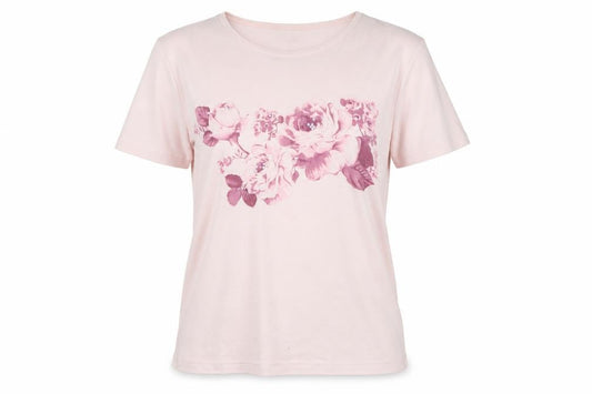 Monsoon Women Pink UK 18 Floral Sequin Cotton Jersey T-Shirt