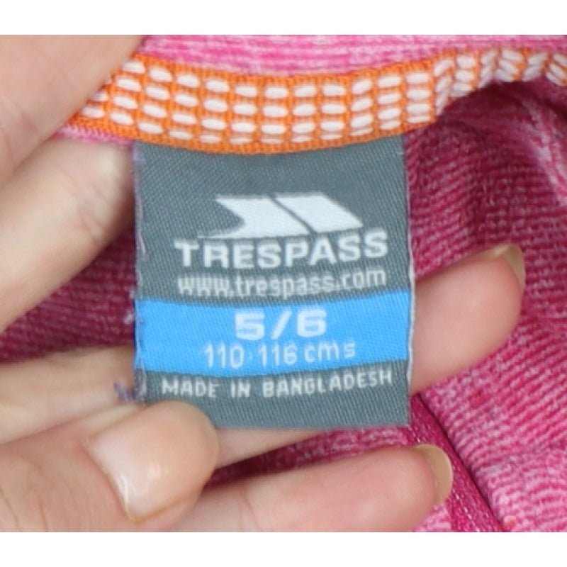 Trespass Girls Pink 5-6 Years 1/4 Zip Fleece Pullover Sweatshirt
