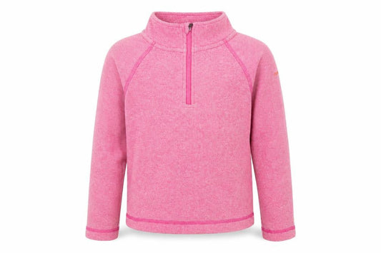 Front view of Trespass girls’ pink 5-6 years 1/4 zip fleece pullover sweatshirt