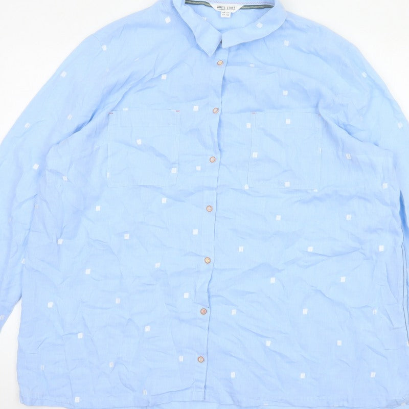 White Stuff Women’s Blue Polka Dot Cotton Tunic Shirt UK 20
