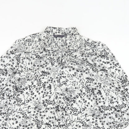 Marks and Spencer Women White Floral High Neck Puff Sleeve Blouse UK 14
