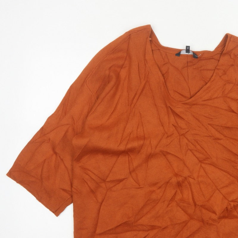 Jasper Conran Women’s Orange V-Neck Fine Knit Jumper UK 16 3/4 Sleeve