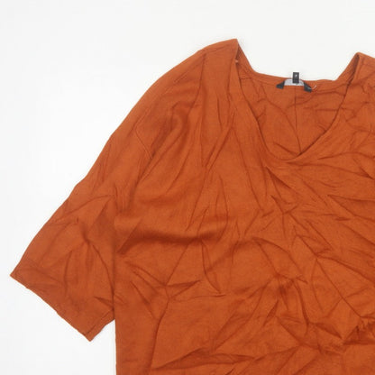 Jasper Conran Women’s Orange V-Neck Fine Knit Jumper UK 16 3/4 Sleeve