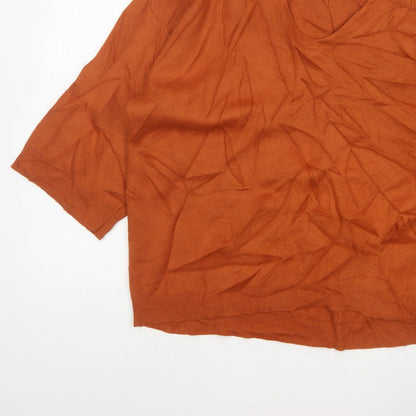 Jasper Conran Women’s Orange V-Neck Fine Knit Jumper UK 16 3/4 Sleeve