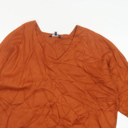 Jasper Conran Women’s Orange V-Neck Fine Knit Jumper UK 16 3/4 Sleeve