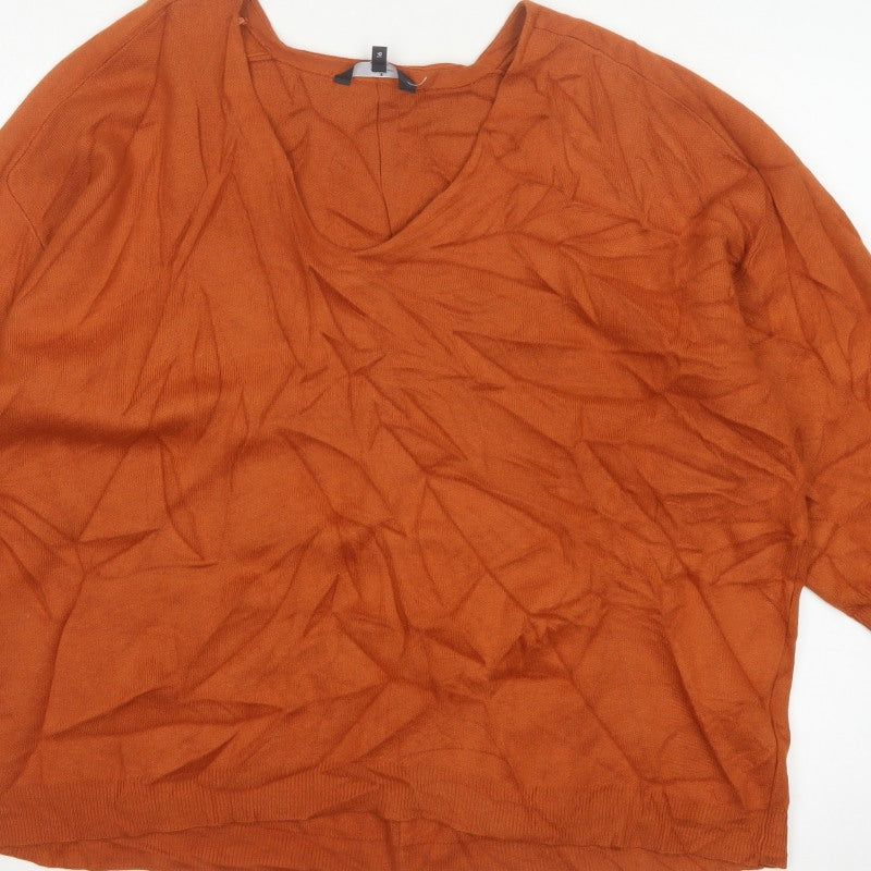 Jasper Conran Women’s Orange V-Neck Fine Knit Jumper UK 16 3/4 Sleeve