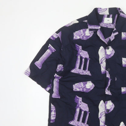 H&M Men’s Blue Purple M Oversized Graphic Print Cotton Shirt