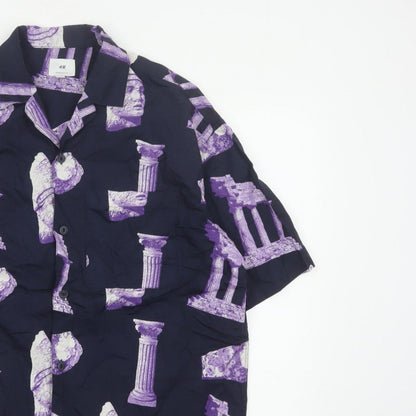 H&M Men’s Blue Purple M Oversized Graphic Print Cotton Shirt