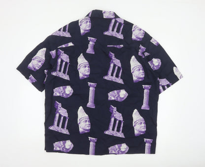 H&M Men’s Blue Purple M Oversized Graphic Print Cotton Shirt
