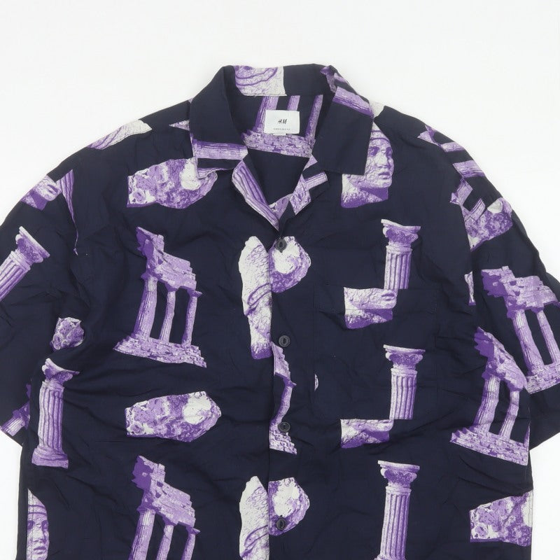 H&M Men’s Blue Purple M Oversized Graphic Print Cotton Shirt