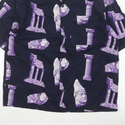 H&M Men’s Blue Purple M Oversized Graphic Print Cotton Shirt