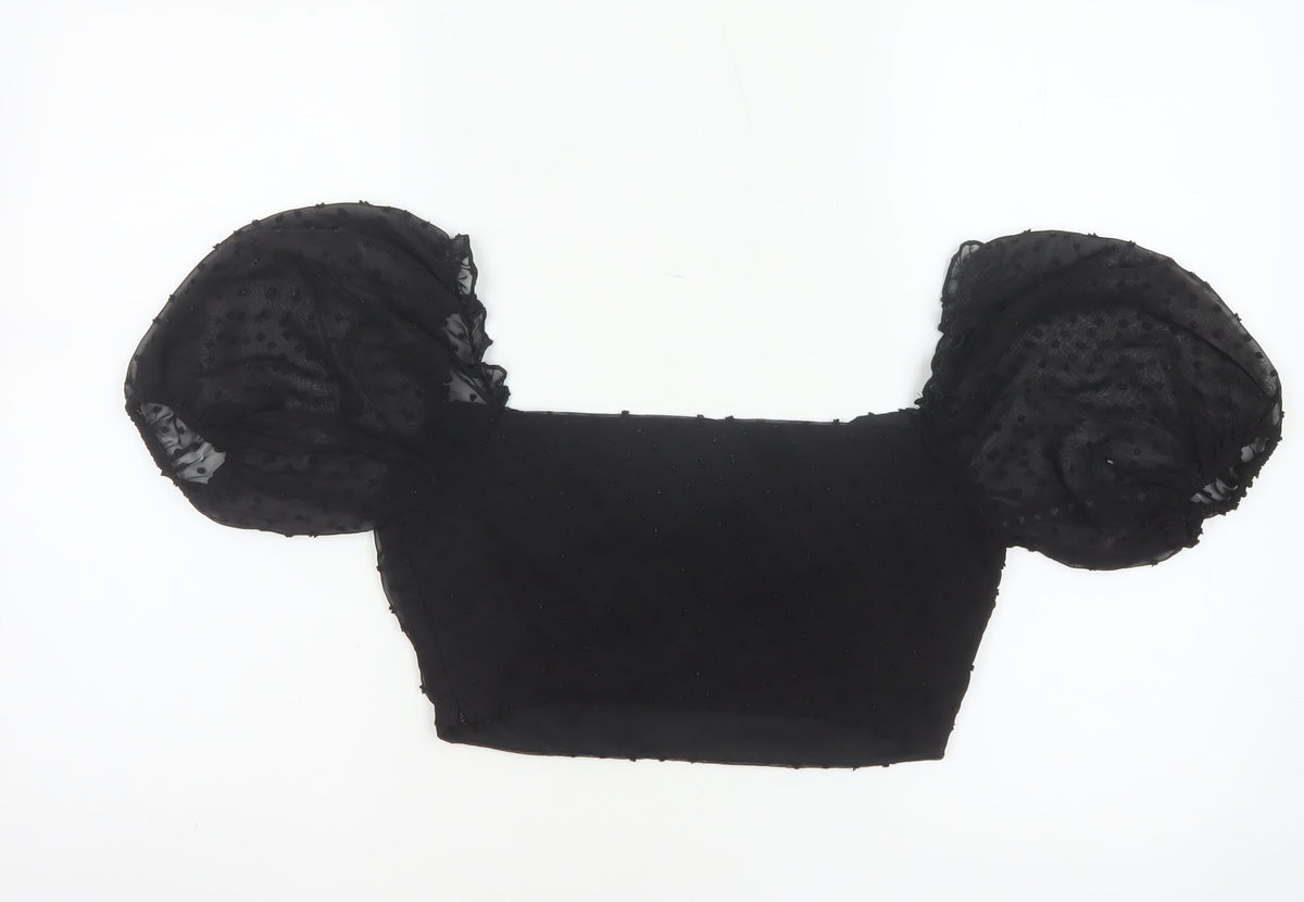 Missguided Women’s Black UK 10 Cropped Square Neck Puff Sleeve Blouse