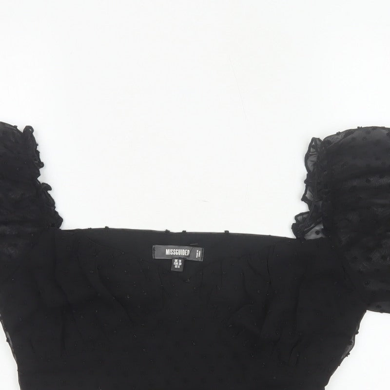 Missguided Women’s Black UK 10 Cropped Square Neck Puff Sleeve Blouse