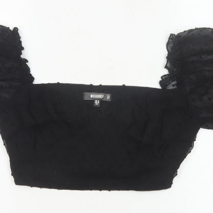 Missguided Women’s Black UK 10 Cropped Square Neck Puff Sleeve Blouse