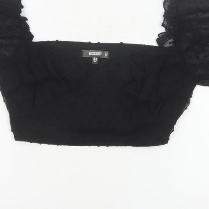 Missguided Women’s Black UK 10 Cropped Square Neck Puff Sleeve Blouse
