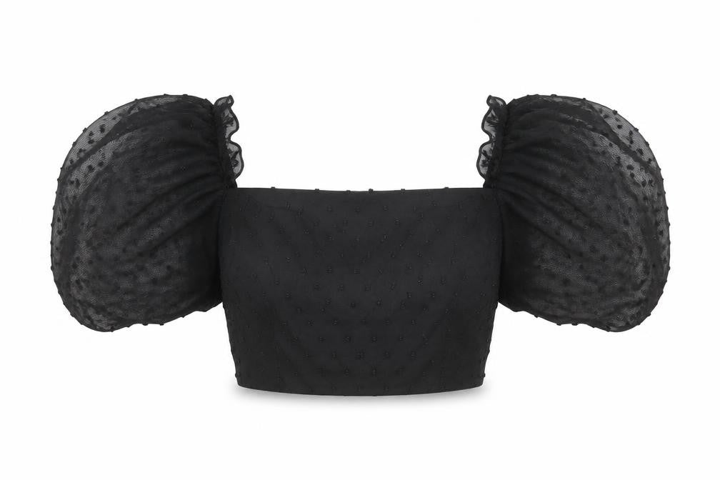 Missguided Women’s Black UK 10 Cropped Square Neck Puff Sleeve Blouse