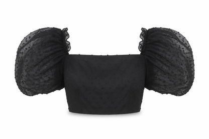 Missguided Women’s Black UK 10 Cropped Square Neck Puff Sleeve Blouse