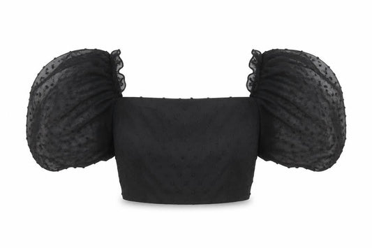 Missguided Women’s Black UK 10 Cropped Square Neck Puff Sleeve Blouse