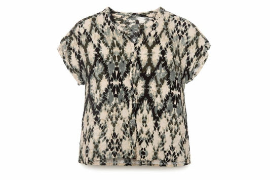Soyaconcept Women Multicoloured XL Geometric V-Neck Short Sleeve Blouse